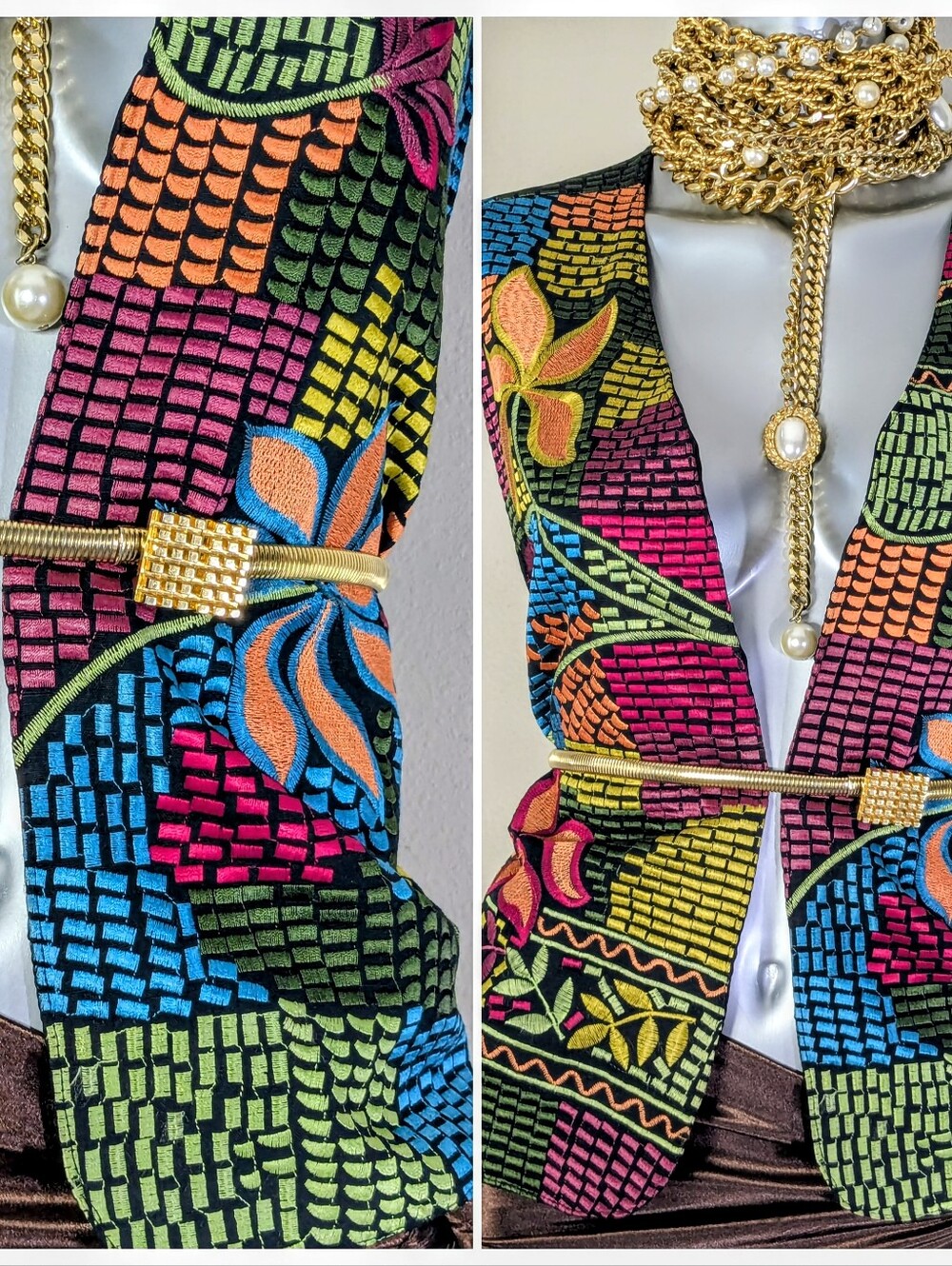 CHICO'S Multicoloured Vibrant Bohemian Rhapsody Embroidered Floral Vest